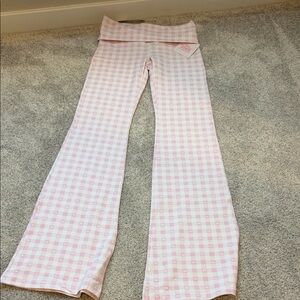 LoveShackFancy Pink and Cream Checkered Fabric pants